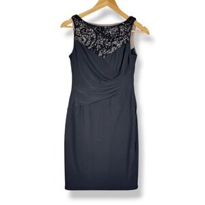 Lauren Ralph Lauren Black Sequin Sheath Dress Womens Size 4 Petite Cocktail